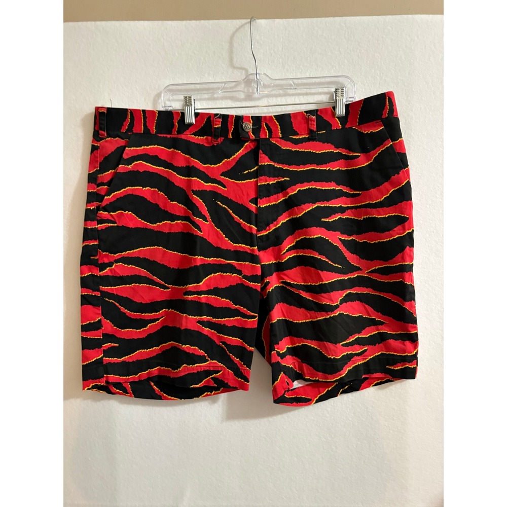 Loudmouth Golf Mens 44W Red Black Tiger Stripe Zebra Print Stretch Shorts